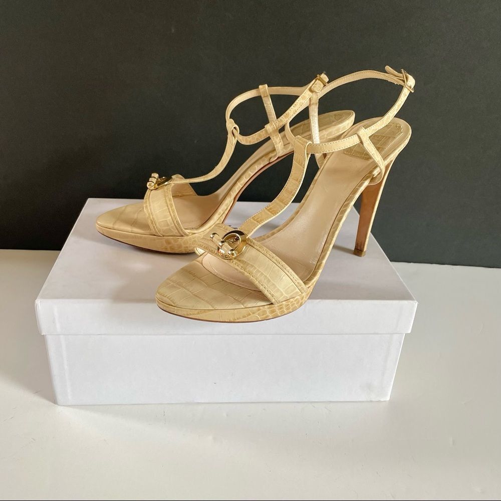Y2K DIOR Jazzclub Croc Embossed Strappy Nude Heel Sandals sz 40.5 (10.5)
